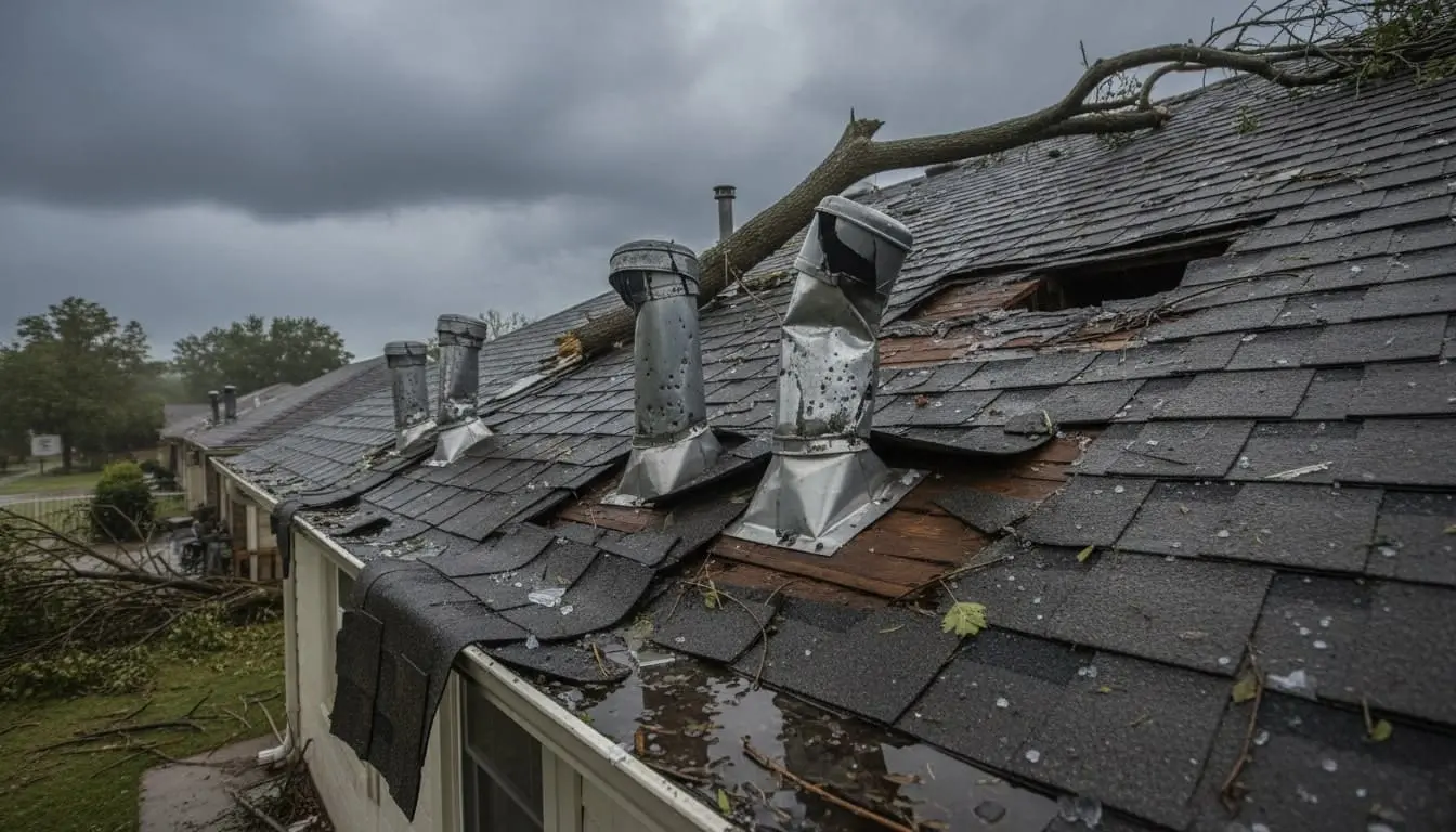 storm damage on roof